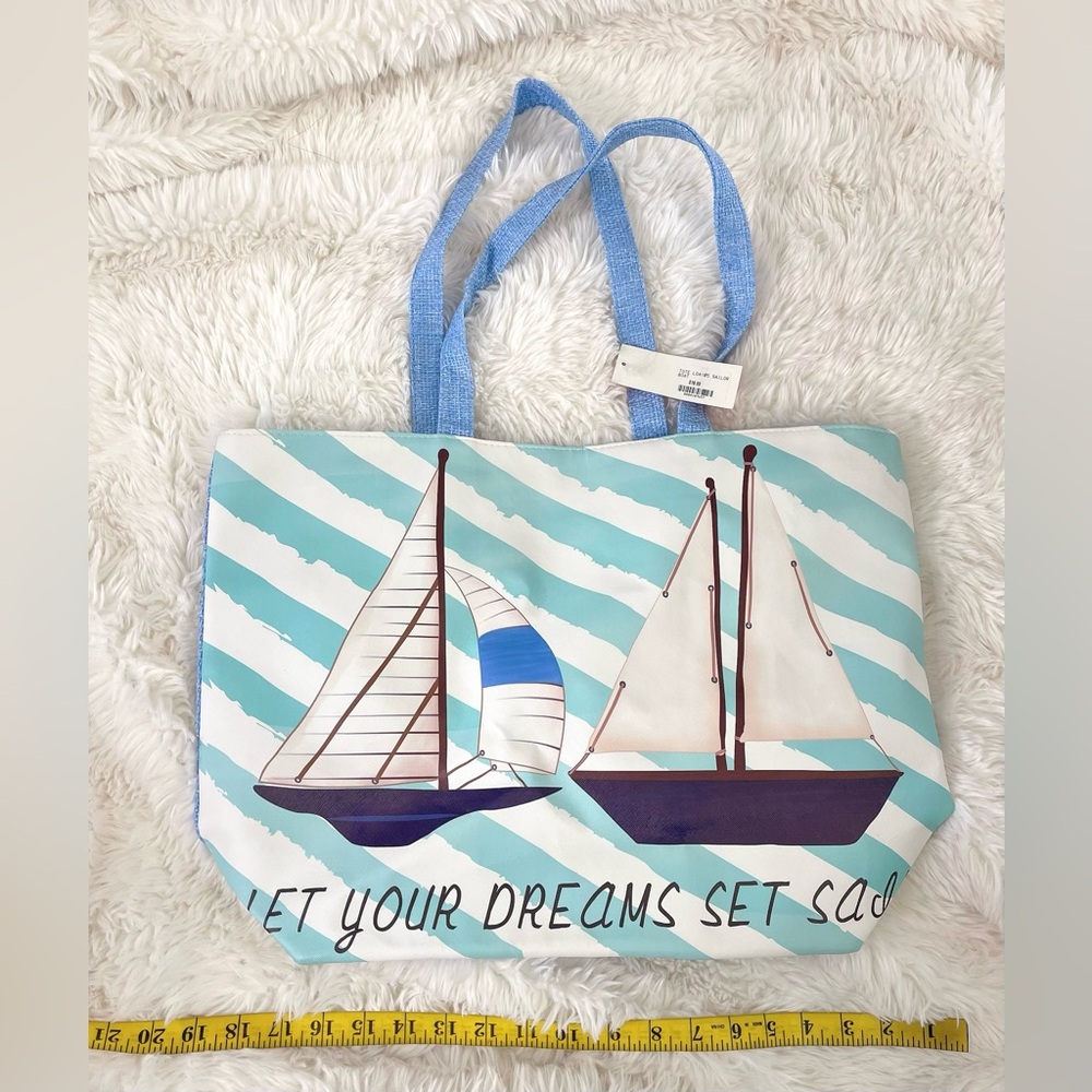 women’s Love of Fashion sailor boat tote bag 🎁 birthday blue white beach pool